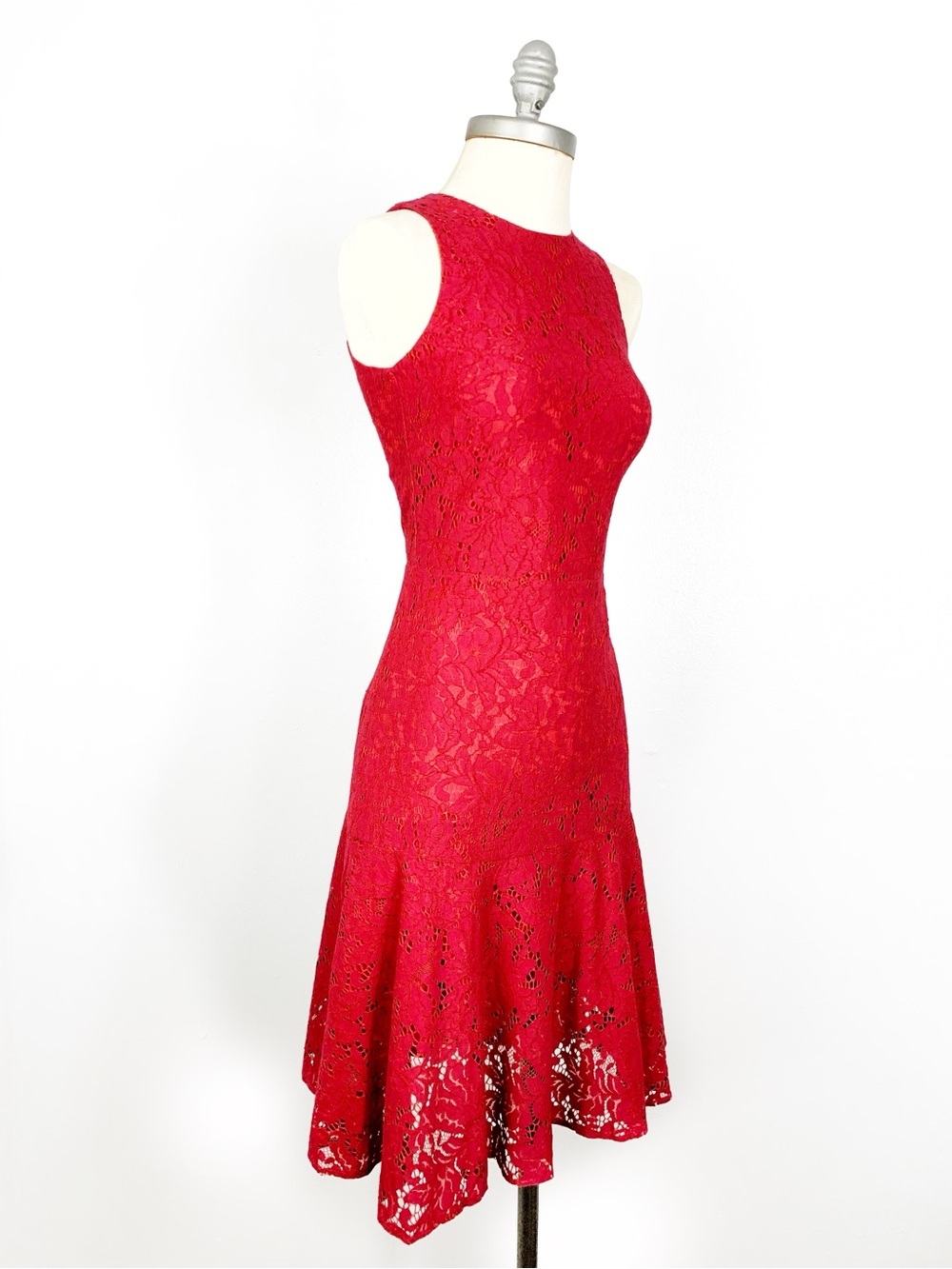 H&M Red Lace Midi Fit-and-Flare Dress 4 NWT - Picture 2 of 9